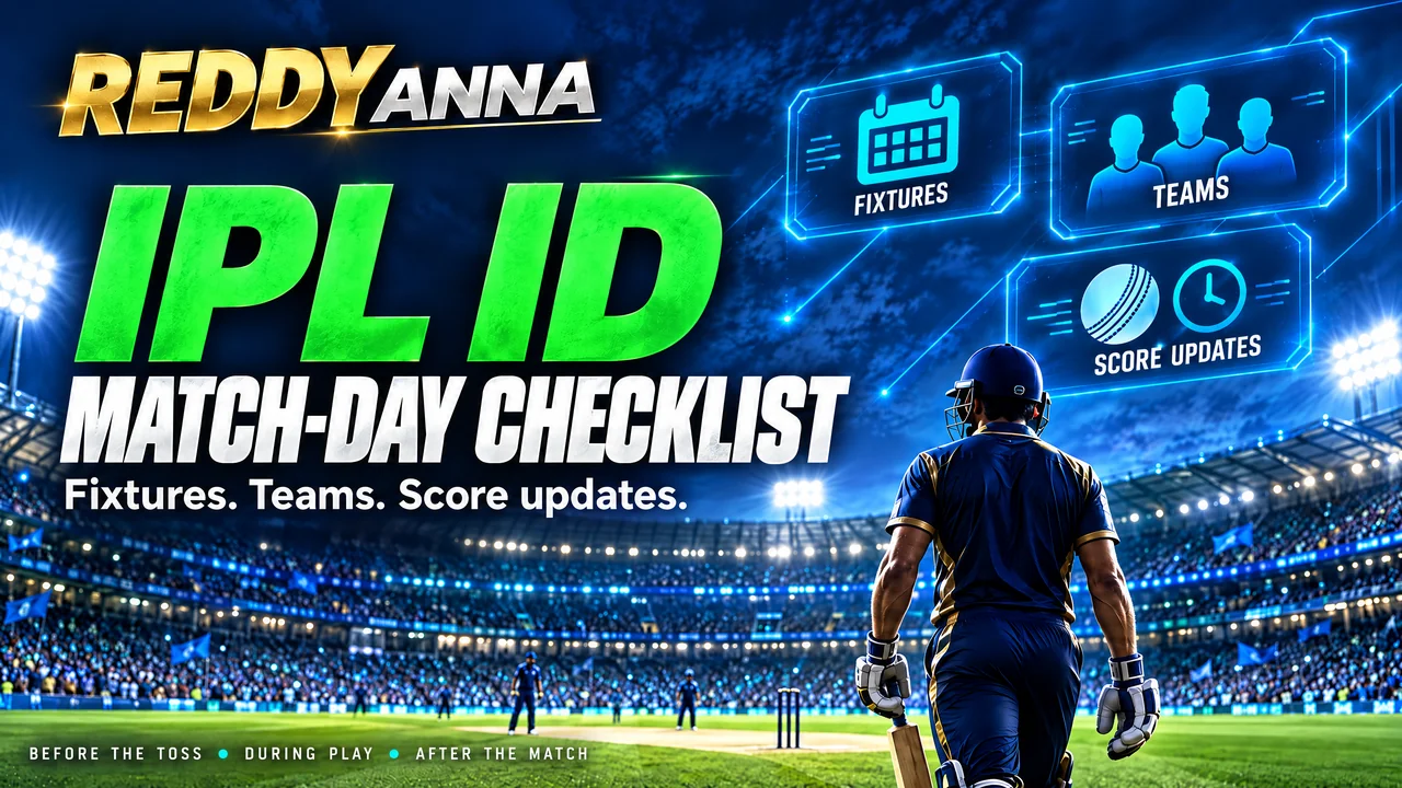 Reddy Anna IPL ID match-day checklist for IPL fixtures, teams and scores